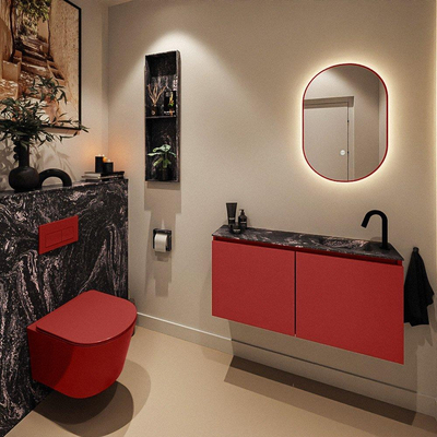 MONDIAZ TURE-DLUX Meuble toilette - 100cm - Fire - EDEN - vasque Lava - position droite - 1 trou de robinet