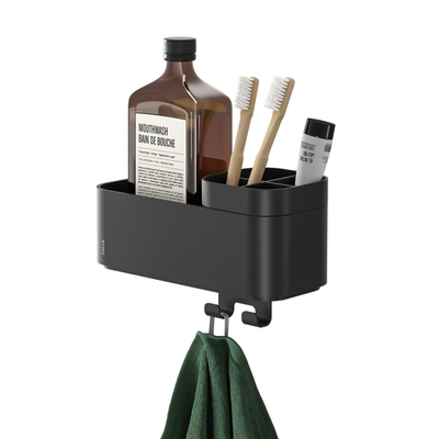 Tiger 2-Store Opbergbakje met handdoekhaak en tandenborstelhouder 25 cm Zwart