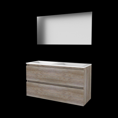 Basic-Line Basic 46 ensemble de meubles de salle de bain 120x46cm sans poignée 2 tiroirs lavabo acrylique 0 trous de robinetterie miroir mfc scotch oak