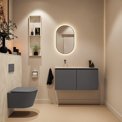 MONDIAZ TURE-DLUX Meuble toilette - 100cm - Dark Grey - EDEN - vasque Ostra - position gauche - sans trou de robinet