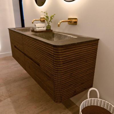 Mondiaz CIRO-DLUX Badkamermeubelset - 150x45x50cm - Solid surface wastafel Lava - 2 wasbak Dubbel - zonder kraangaten - 4 lades - Dusk