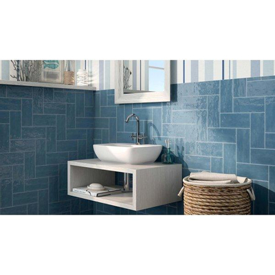 SAMPLE Roca Maiolica Carrelage mural 11x25cm 7mm biscuit blanc Blue Steel