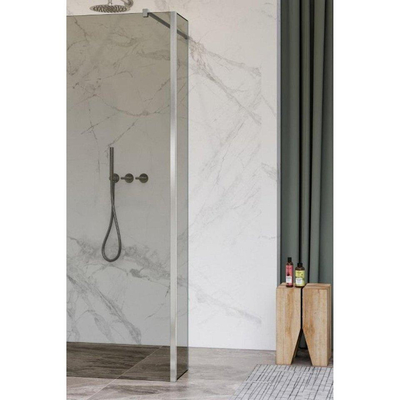 FugaFlow Eccelente Vetro zijwand - 40x200cm - rookglas - 8mm - met hoekprofiel - geborsteld RVS -