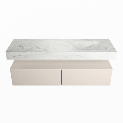 Mondiaz ALAN-DLUX Ensemble de meuble - 150cm - meuble Linen mat - 2 tiroirs - Lavabo Cloud Opalo suspendu - vasque Droite - 0 trous de robinet