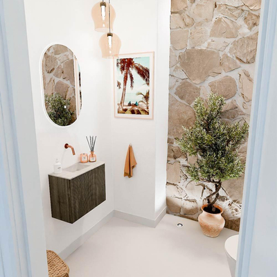 Mondiaz JOYA-DLUX 50cm toiletmeubel - kleur Shadow - Wastafel FAYE positie Links Zonder kraangat kleur Ostra.