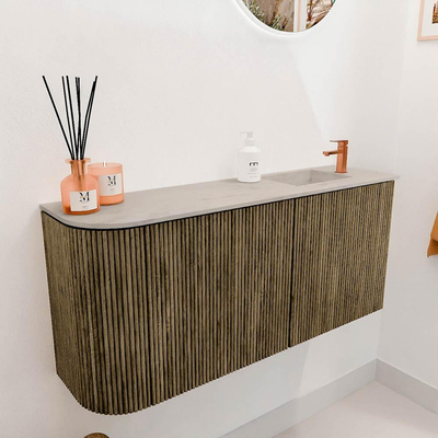 Mondiaz JOYA-DLUX 91.6cm toiletmeubel - ronding links kleur Dusk - Wastafel FAYE positie Rechts 1 kraangat kleur Opalo.