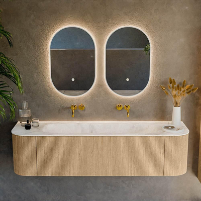 MONDIAZ KURVE-DLUX 170cm Meuble salle de bain avec module 25 G et D - couleur Oak - 1 tiroir - 2 portes - vasque BIG LARGE centre - sans trou de robinet - couleur Frappe