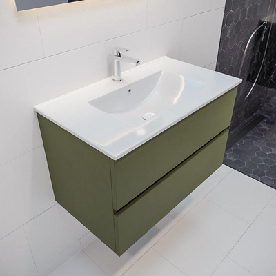 MONDIAZ VICA Badkamermeubelset - 80cm - 2 lades - wasbak Denia midden - 1 kraangat - keramiek army
