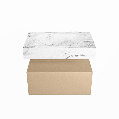 Mondiaz ALAN-DLUX Ensemble de meuble - 70cm - meuble Oro mat - 1 tiroir - Lavabo Cloud Glace suspendu - vasque Centre - 1 trou de robinet