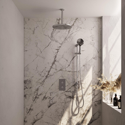 BRAUER Chrome Edition ensemble de douche pluie encastré – douche de tête Ø 30 cm – bras de plafond 30 cm – douchette ronde – 2 fonctions