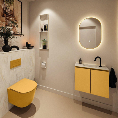 MONDIAZ TURE-DLUX meuble WC 60 cm Ocher. EDEN lavabo Ostra position milieu. Avec 1 trou de robinet.