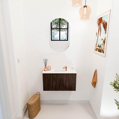 Mondiaz JOYA 70cm meuble de salle de bains - couleur Walnut - Vasque FAYE position Milieu 1 trou de robinet couleur Talc.