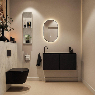 MONDIAZ TURE-DLUX Meuble toilette - 100cm - Urban - EDEN - vasque Opalo - position gauche - 1 trou de robinet