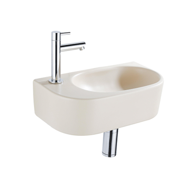 QeramiQ Fuente fonteinset – halfrond – 40x21.5x12 cm – keramiek beige – kraangat links – chromen kraan