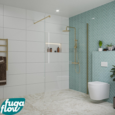 FugaFlow Eccelente Vetro inloopdouche badkamer - 140x200cm - helder glas - wandarm - geborsteld messing