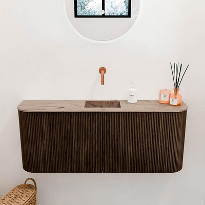 Mondiaz JOYA-DLUX Meuble de salle de bains 103.2cm - arrondis gauche et droite couleur Walnut - Vasque FAYE position Milieu Sans trou de robinet couleur Arena