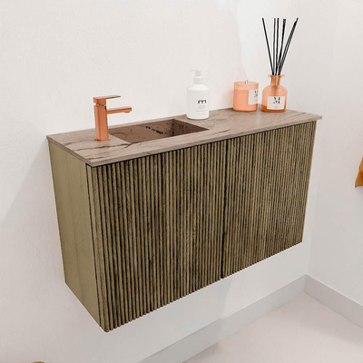 Mondiaz JOYA-DLUX 70cm toiletmeubel - kleur Dusk - Wastafel FAYE positie Links 1 kraangat kleur Arena.