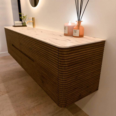 Mondiaz CIRO-DLUX Badkamermeubelset - 190x45x50cm - Solid surface wastafel Nata - 1 wasbak Links - 1 kraangat - 4 lades - Dusk