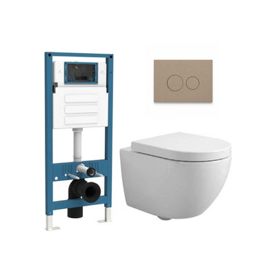 QeramiQ Dely Swirl Ensemble WC Compact - réservoir encastré QeramiQ flush - abattant 25 mm - plaque de commande en plastique taupe - boutons ronds - blanc brillant