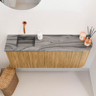 Mondiaz JOYA-DLUX 101.6cm toiletmeubel - ronding rechts kleur Oak - Wastafel FAYE positie Links Zonder kraangat kleur Sombra.