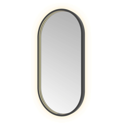 Hotbath &MORE Spiegel Oval - 40x80cm - direct en indirect LED - spiegelverwarming - dimbaar - met afstandsbediening - PVD - geborsteld zwart