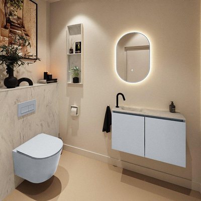 MONDIAZ TURE-DLUX Meuble toilette - 80cm - Clay - EDEN - vasque Opalo - position gauche - 1 trou de robinet