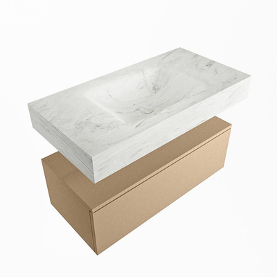 Mondiaz ALAN-DLUX Ensemble de meuble - 90cm - meuble Oro mat - 1 tiroir - Lavabo Cloud Opalo suspendu - vasque Centre - 1 trou de robinet