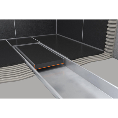 Easy Drain Caniveau pour carrelage avec sortie latérale 50mm 9,8x170cm avec garde d'eau 30/35/50cm