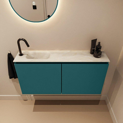 MONDIAZ TURE-DLUX Meuble WC 100cm Smag. EDEN lavabo Ostra position gauche. Avec 1 trou de robinet.