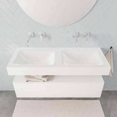 MONDIAZ ALAN 120cm - meuble bas - 1 tiroir - lavabo suspendu - 2 vasques - 0 trous de robinet - talc