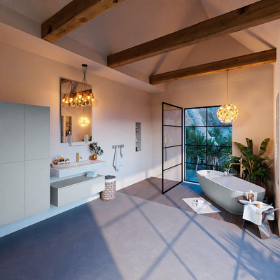 Mondiaz ALAN-DLUX Ensemble de meuble - 100cm - meuble Clay mat - 1 tiroir - Lavabo Cloud Opalo suspendu - vasque Droite - 1 trou de robinet