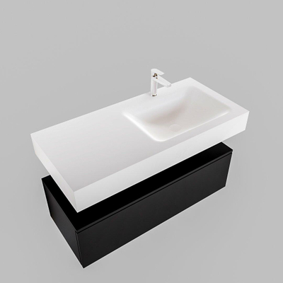 MONDIAZ ALAN 100cm - meuble bas - urban - 1 tiroir - lavabo suspendu - vasque à droite - 1 trou de robinet - talc