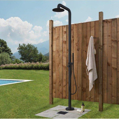 Saniclass Outdoor Deluxe buitendouche met handdouche en regendouche Mat Zwart TWEEDEKANS
