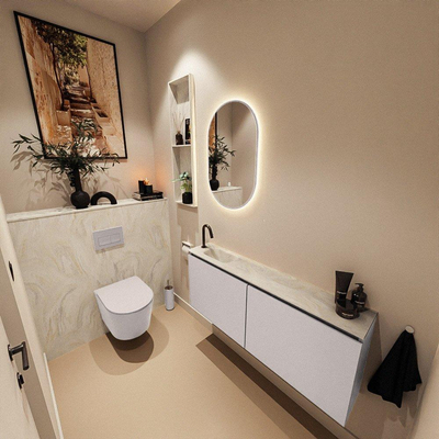 MONDIAZ TURE-DLUX Meuble toilette - 120cm - Cale - EDEN - vasque Ostra - position gauche - 1 trou de robinet