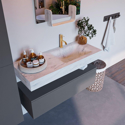 Mondiaz ALAN-DLUX Ensemble de meuble - 110cm - meuble Plata mat - 1 tiroir - Lavabo Cloud Opalo suspendu - vasque Droite - 1 trou de robinet