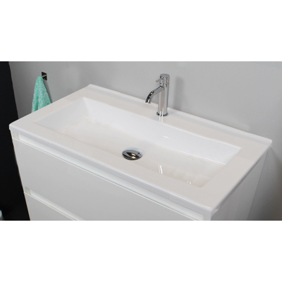 Basic Bella Meuble avec lavabo acrylique 80x55x46cm 1 trou de robinet Blanc brillant