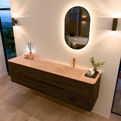 Mondiaz CIRO-DLUX Badkamermeubelset - 190x45x50cm - Solid surface wastafel Saba - 1 wasbak Rechts - 1 kraangat - 4 lades - Shadow