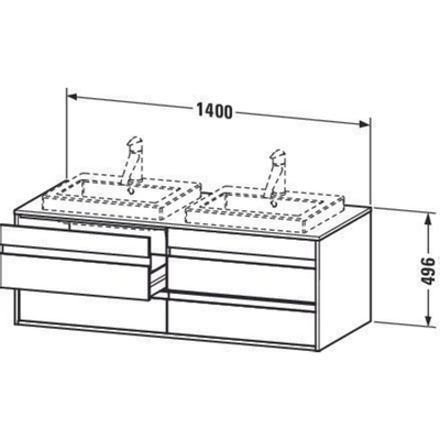 Duravit Ketho Meuble sous-lavabo avec 4 tiroirs pour 2 lavabos encastrables 140x42.6x55cm graphite