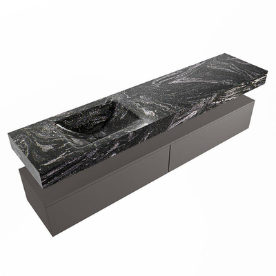 Mondiaz ALAN-DLUX Ensemble de meuble - 200cm - meuble Dark grey mat - 2 tiroirs - Lavabo Cloud Lava suspendu - vasque Gauche - 0 trous de robinet