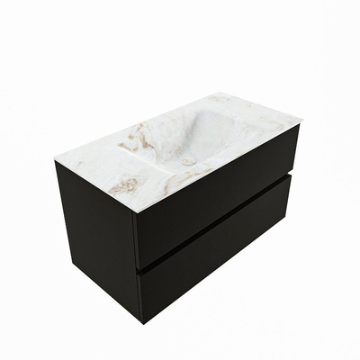 MONDIAZ VICA-DLUX Badkamermeubelset - 90cm - onderkast urban- 2 lades - inbouw wastafel cloud midden - 1 kraangat - 60cm hoge versie - frape