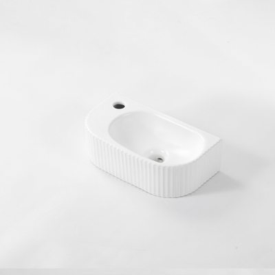 QeramiQ Blend Fontaine - 40x22x12cm - rainuré - demi-rond - trou de robinet à gauche - céramique - blanc mat