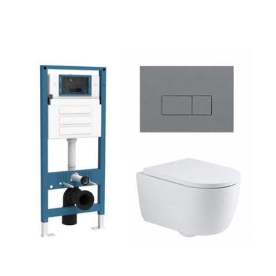 QeramiQ Dely Swirl Ensemble de toilette - réservoir encastré Qeramiq Flush - abattant 35mm - plaque de commande en plastique gris clair - boutons rectangulaires - blanc brillant