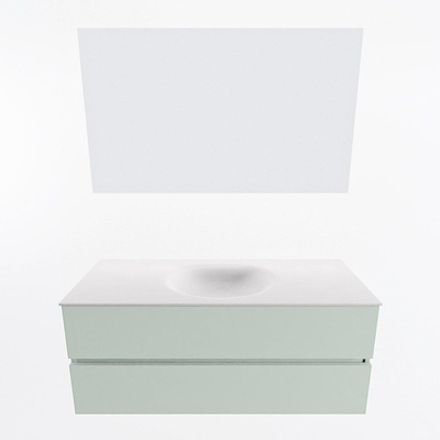 Mondiaz VICA ensemble de meuble de salle de bain - 120cm - meuble sous-vasque greey - 2 tiroirs - lavabo moon milieu - 1 trou de robinet - couleur talc - miroir LED - version XL 60cm haut