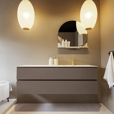 Mondiaz VICA-DLUX Ensemble de meuble de salle de bain - 150cm - meuble sous-vasque fumée - 2 tiroirs - lavabo encastré nuage droite - 1 trou de robinet - version haute 60cm - opalo