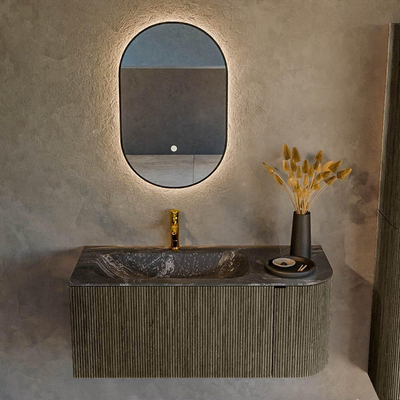 Mondiaz KURVE-DLUX Badkamermeubelset - 105x46x40cm - 1 lade - 1 deur - wastafel solid surface - links - 1 kraangat - Shadow