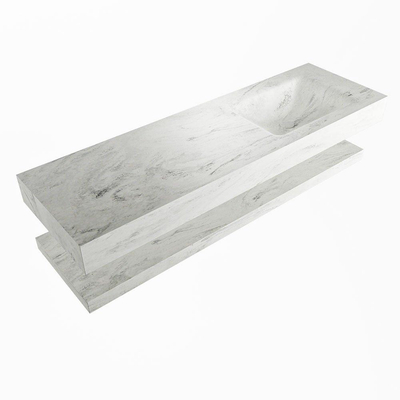 Mondiaz ALAN-DLUX Ensemble de meuble - 150cm - meuble Opalo mat - 0 tiroirs - Lavabo Cloud Opalo suspendu - vasque Droite - 1 trou de robinet