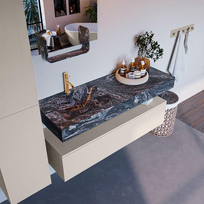 MONDIAZ ALAN - DLUX Badkamermeubelset - 130cm - onderkast - Linen - 1 lade - vrijhangende wastafel - wasbak links - 1 kraangat - Lava