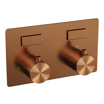 BRAUER Copper Edition Thermostatische Regendouche inbouw - drukknoppen - SET 69 - 20cm hoofddouche - gebogen muurarm - 3 standen handdouche - doucheslang - geïntegreerde glijstang - koper geborsteld PVD