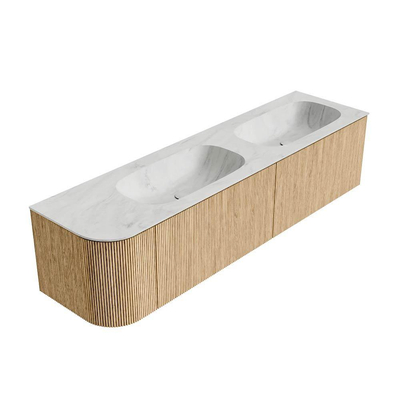 MONDIAZ KURVE-DLUX 175cm Meuble salle de bain avec module 25 G - couleur Oak - 2 tiroirs - 1 porte - vasque STOR SMALL double / droite - sans trou de robinet - couleur Opalo