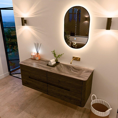 Mondiaz CIRO-DLUX Meuble de salle de bains - 140x45x50cm - plan vasque en solid surface Sombra - 1 lavabo à droite - sans trous de robinet - 4 tiroirs - Shadow